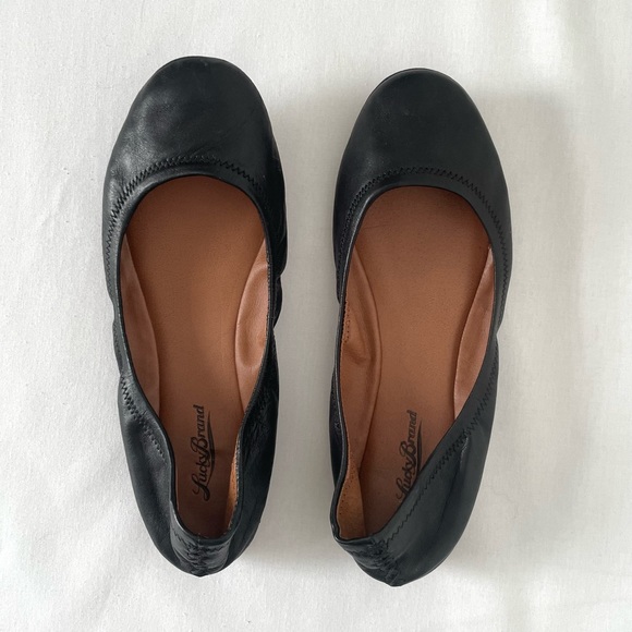 Lucky Brand Black Tan Leather Ballet Flats 8.5 M Emmie - Picture 1 of 13